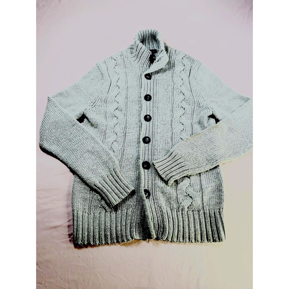 INC International Concepts Men Gray Cable Knit Chunky Cardigan Sweater Medium